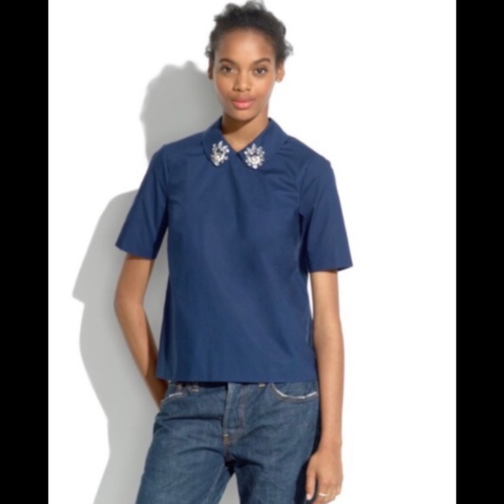 Madewell  Jeweled Collar Shirt Sleeve Blouse sz L